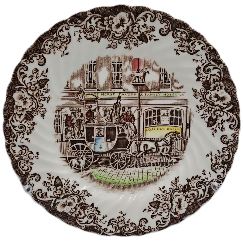 Vintage Johnson Bros Plate Coaching Scenes `Coach Office`Genuine Hand Engraving 200mm ( 4 available)