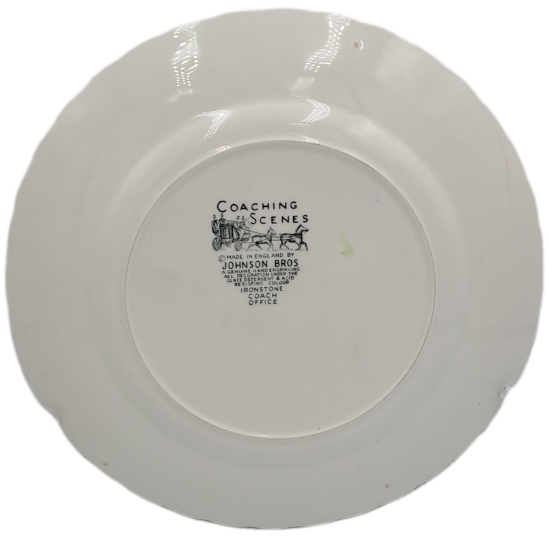 Vintage Johnson Bros Plate Coaching Scenes `Coach Office`Genuine Hand Engraving 200mm ( 4 available)