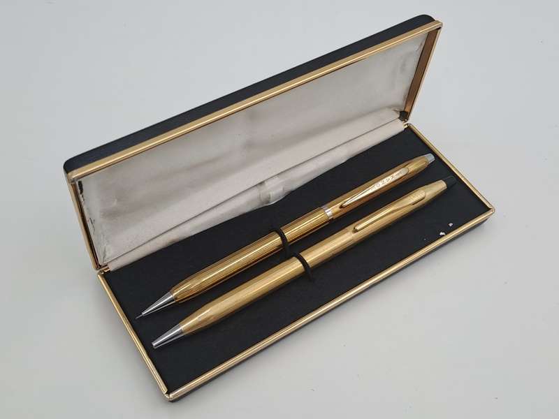 Vintage Cross 1/20 10ct Gold filled Ball Pen and a Rare Kanoe mechanical Pencil in Cross Case