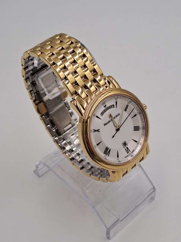 Pre-owned Swiss Made Men`s Maurice Lacroix LC1057-YP016 gold plated Sapphire Crystal Quartz watch