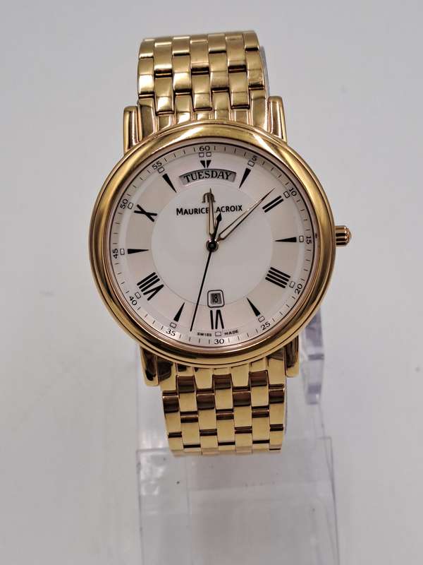 Pre-owned Swiss Made Men`s Maurice Lacroix LC1057-YP016 gold plated Sapphire Crystal Quartz watch