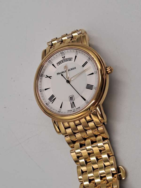 Pre-owned Swiss Made Men`s Maurice Lacroix LC1057-YP016 gold plated Sapphire Crystal Quartz watch