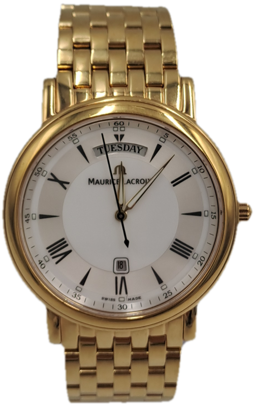 Pre-owned Swiss Made Men`s Maurice Lacroix LC1057-YP016 gold plated Sapphire Crystal Quartz watch