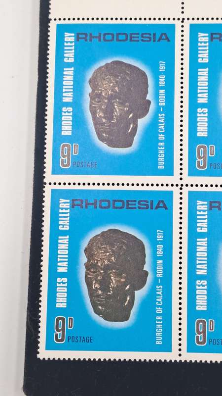 Rhodesia 1967 10th Anniversary Rhodes National Gallery 9d-Block of 4 - One has dot below the hyphen