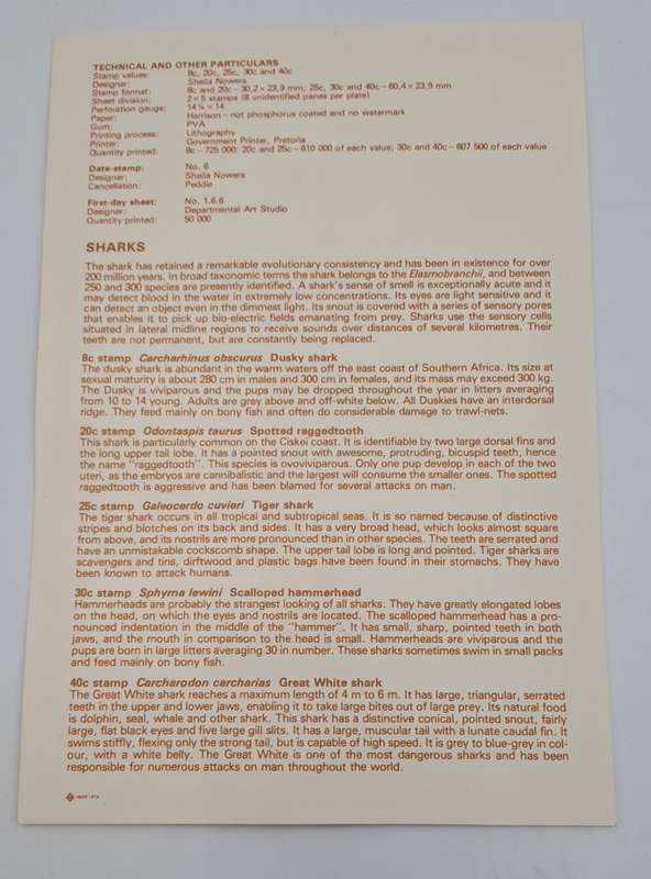 1983 Ciskei-Peddie- Ist day Cover and 1st Day Sheet - Sharks