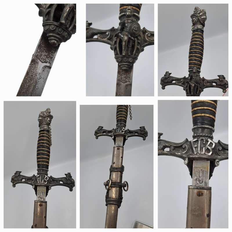 Antique 1800's Knights of Pythias FCB Victorian Ceremonial sword +Scabbard + Belt-Silver decorations