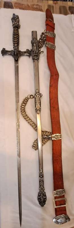 Antique 1800's Knights of Pythias FCB Victorian Ceremonial sword +Scabbard + Belt-Silver decorations