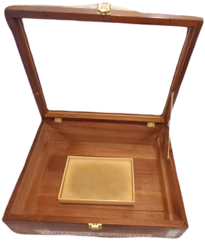 Large Vintage Wood Cigar Display Case from the Tobacco Co. with 16 Cigars and 2 cutters.