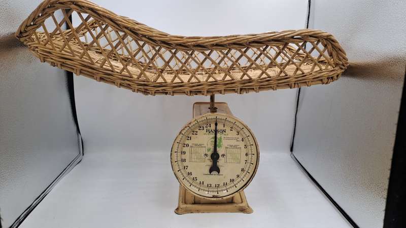 Antique Hanson Nursery (Baby) Scale with Original Bamboo Basket -Working