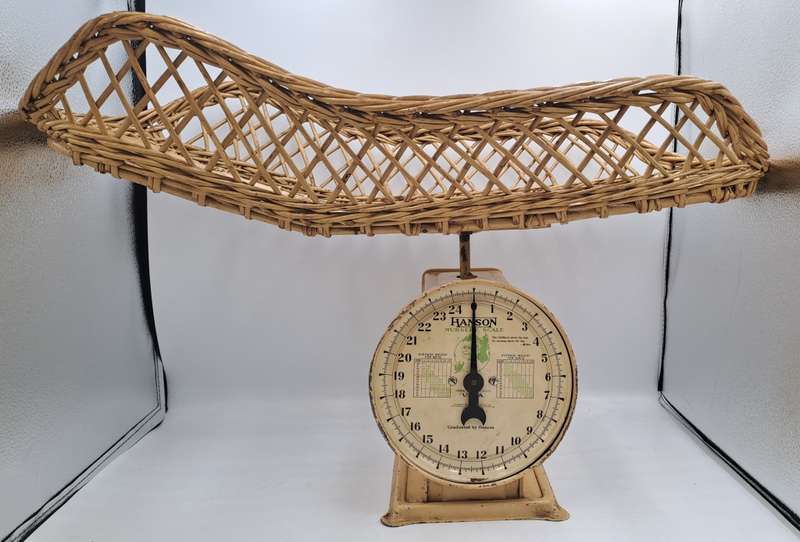 Antique Hanson Nursery (Baby) Scale with Original Bamboo Basket -Working