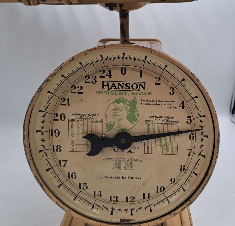Antique Hanson Nursery (Baby) Scale with Original Bamboo Basket -Working
