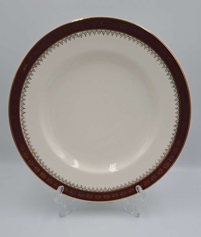 3 Vintage Crown Ducal A.G.R. England burgundy & gold Plates 227mm
