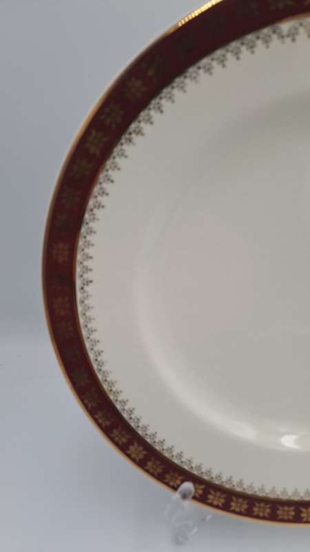3 Vintage Crown Ducal A.G.R. England burgundy & gold Plates 227mm