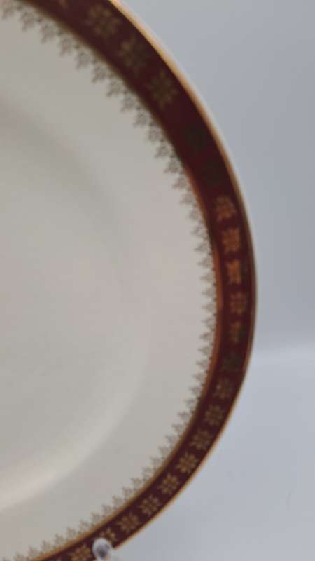 3 Vintage Crown Ducal A.G.R. England burgundy & gold Plates 227mm
