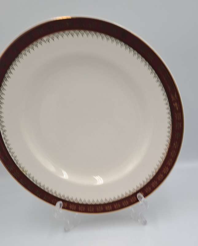 3 Vintage Crown Ducal A.G.R. England burgundy & gold Plates 227mm