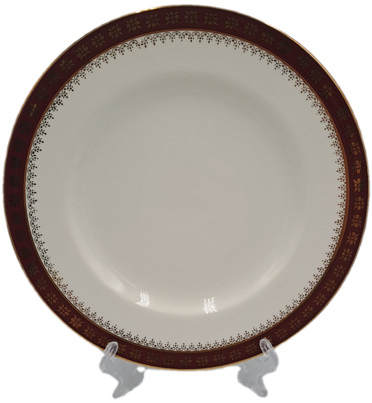 3 Vintage Crown Ducal A.G.R. England burgundy & gold Plates 227mm