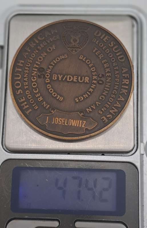 William Harvey 1578-1657-SA Blood Transfusion Service, 50th Blood Donation Bronze Medal-Boxed