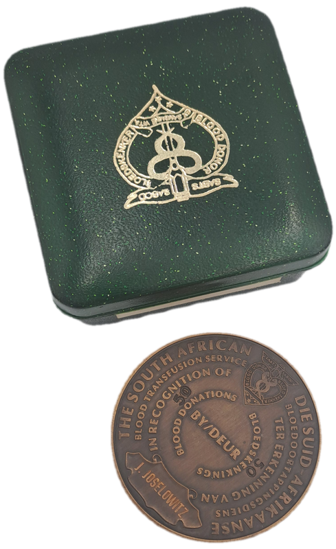 William Harvey 1578-1657-SA Blood Transfusion Service, 50th Blood Donation Bronze Medal-Boxed