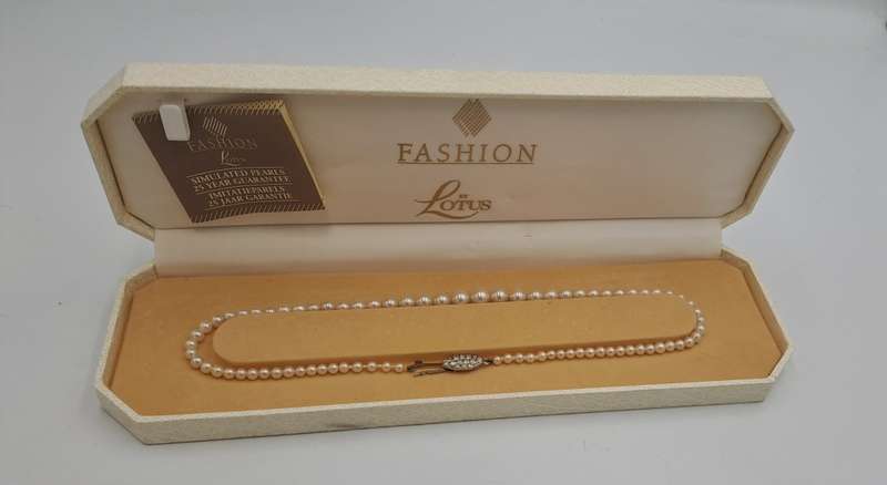 Vintage Simulated Pearl Necklace By Lotus - in Box