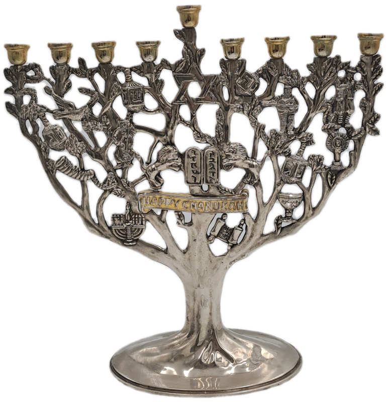 Vintage Silver Plate and Gold Plate Menorah- Tree of Life Godinger Hanukkah