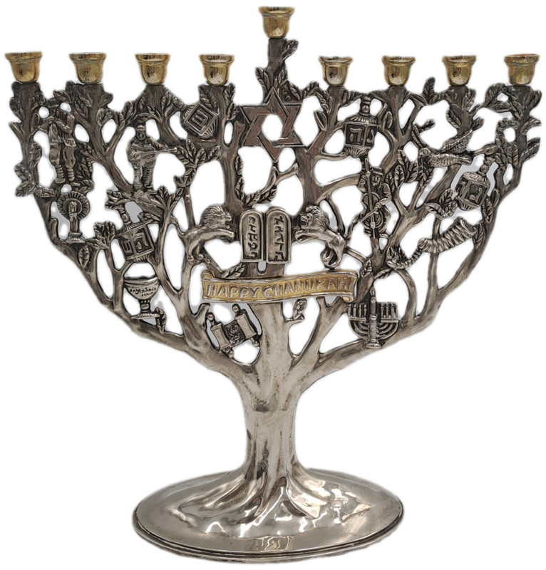 Vintage Silver Plate and Gold Plate Menorah- Tree of Life Godinger Hanukkah