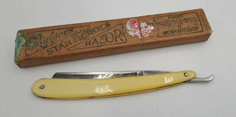 Vintage Joseph Rodgers Star & Cross Barbers Friend cut throat razor - made in Sheffield England