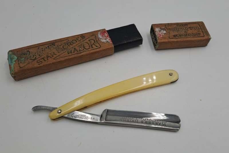 Vintage Joseph Rodgers Star & Cross Barbers Friend cut throat razor - made in Sheffield England