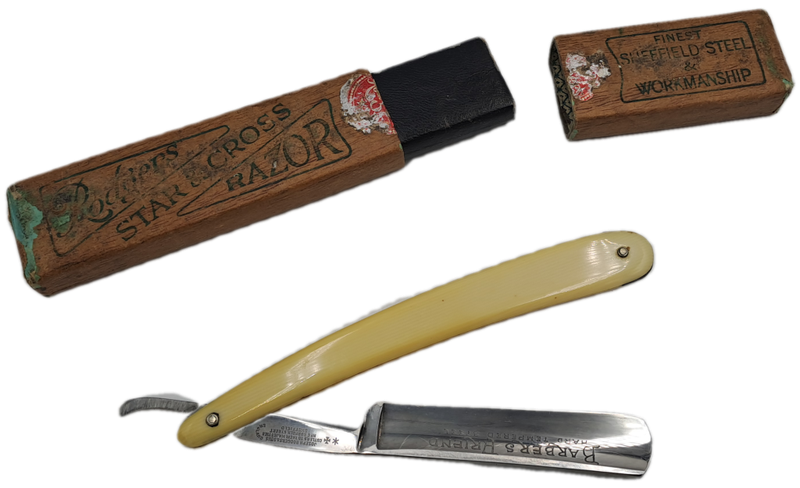 Vintage Joseph Rodgers Star & Cross Barbers Friend cut throat razor - made in Sheffield England