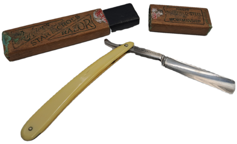 Vintage Joseph Rodgers Star & Cross Barbers Friend cut throat razor - made in Sheffield England