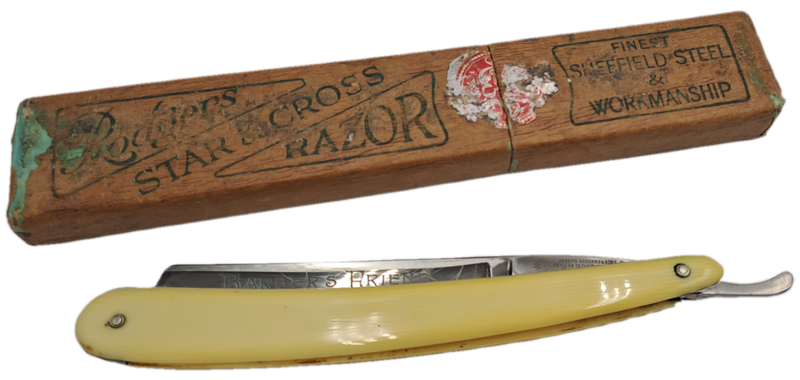 Vintage Joseph Rodgers Star & Cross Barbers Friend cut throat razor - made in Sheffield England