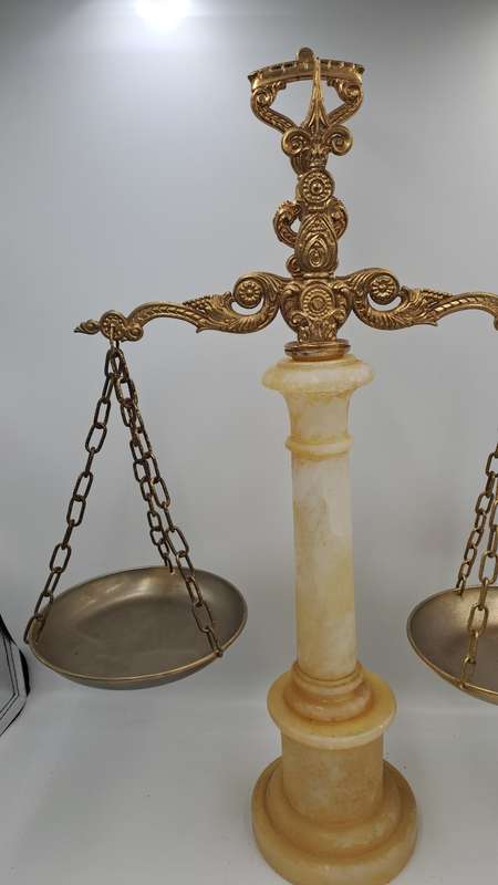 Large Vintage Marble and Brass Display Balancing scale "Scales of Justice" 52cm x 38cm