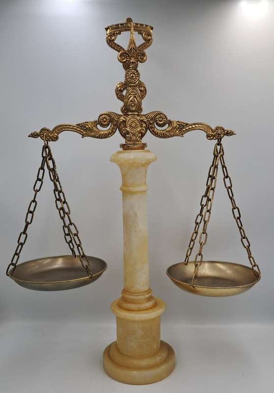 Large Vintage Marble and Brass Display Balancing scale "Scales of Justice" 52cm x 38cm