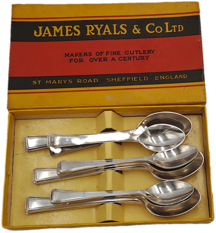 12 Vintage James Ryals & Co.Ltd Spoons (2 Sizes) Sheffield England -Boxed