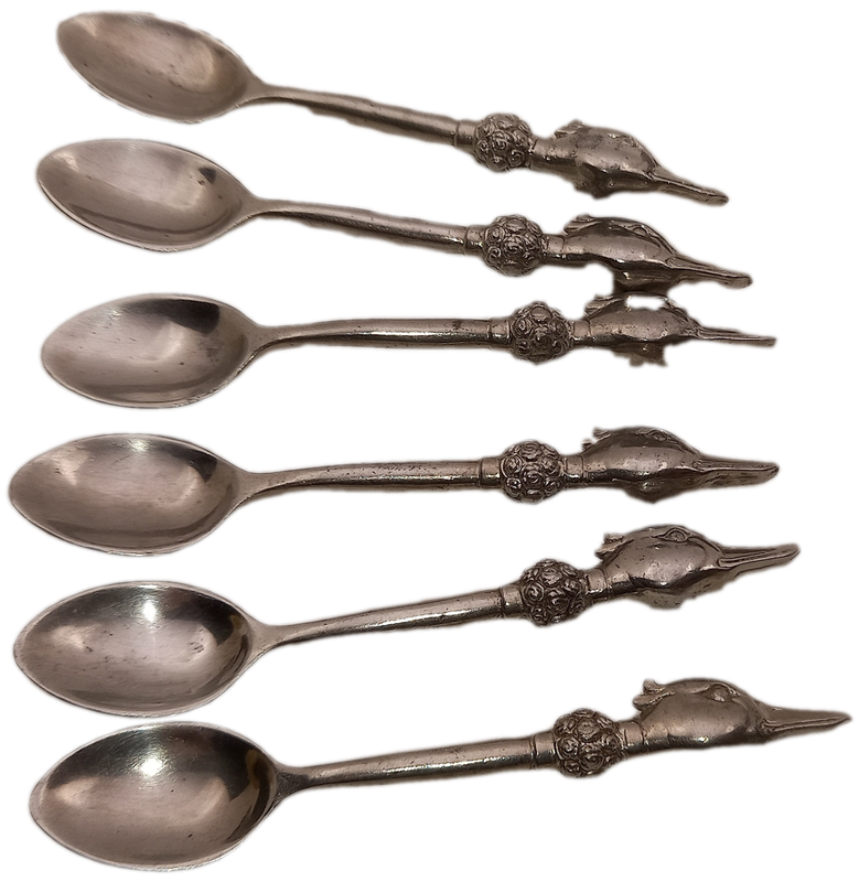 6 Collectable  JENNA CLIFFORD Pewter (500) Designer Detailed Spoons