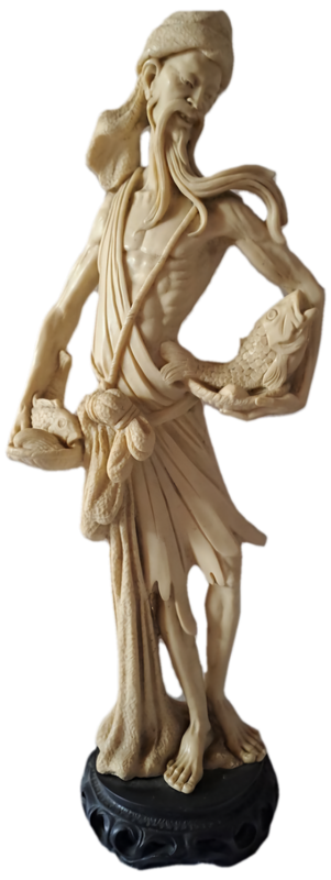 Large Vintage Asian Villager fisherman figurine - Resin