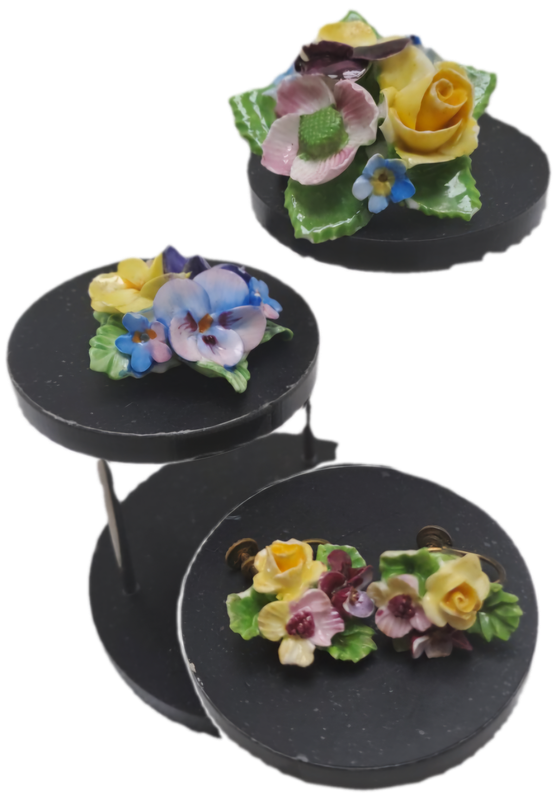 Vintage Denton Bone China Floral Brooch and Earrings with a Coalbrook Pendant(a few small chips)