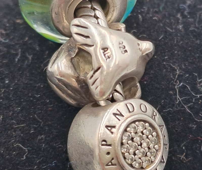 Pandora Charm Bracelet with 18 Charms  Sterling Silver and Gold- 1 Gold Heart and 1 Silver with Gold