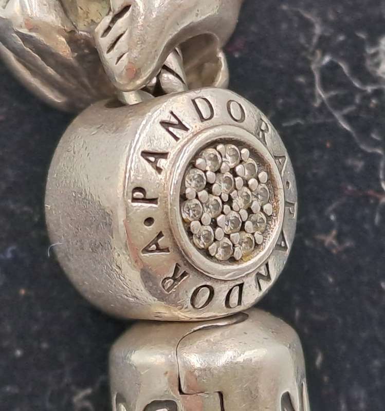 Pandora Charm Bracelet with 18 Charms  Sterling Silver and Gold- 1 Gold Heart and 1 Silver with Gold