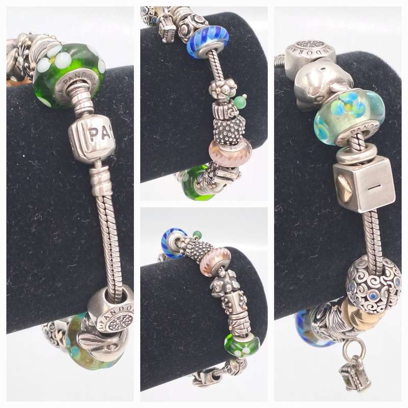 Pandora Charm Bracelet with 18 Charms  Sterling Silver and Gold- 1 Gold Heart and 1 Silver with Gold