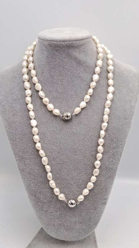 2 Genuine 10mm Pearl Necklaces 64cm and 40cm