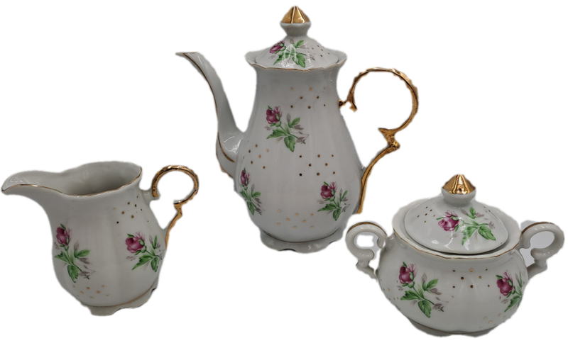 17 Pc Porcelain Teaset  Rose design - 1 cup was replaced with a different Pattern-Small Set