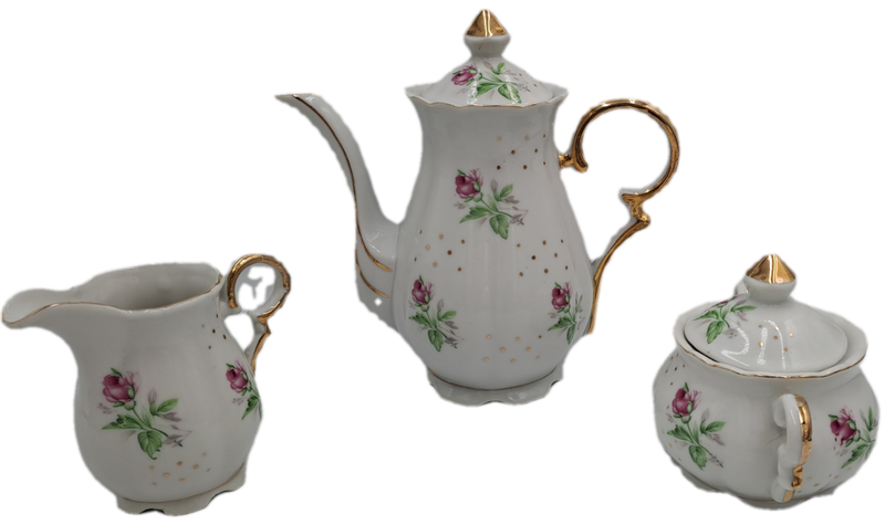17 Pc Porcelain Teaset  Rose design - 1 cup was replaced with a different Pattern-Small Set