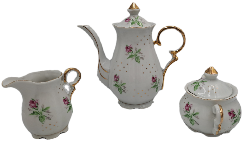 17 Pc Porcelain Teaset  Rose design - 1 cup was replaced with a different Pattern-Small Set