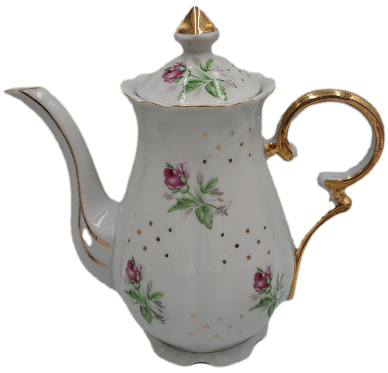 17 Pc Porcelain Teaset  Rose design - 1 cup was replaced with a different Pattern-Small Set