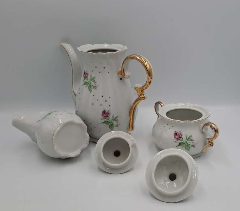 17 Pc Porcelain Teaset  Rose design - 1 cup was replaced with a different Pattern-Small Set