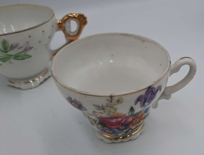17 Pc Porcelain Teaset  Rose design - 1 cup was replaced with a different Pattern-Small Set