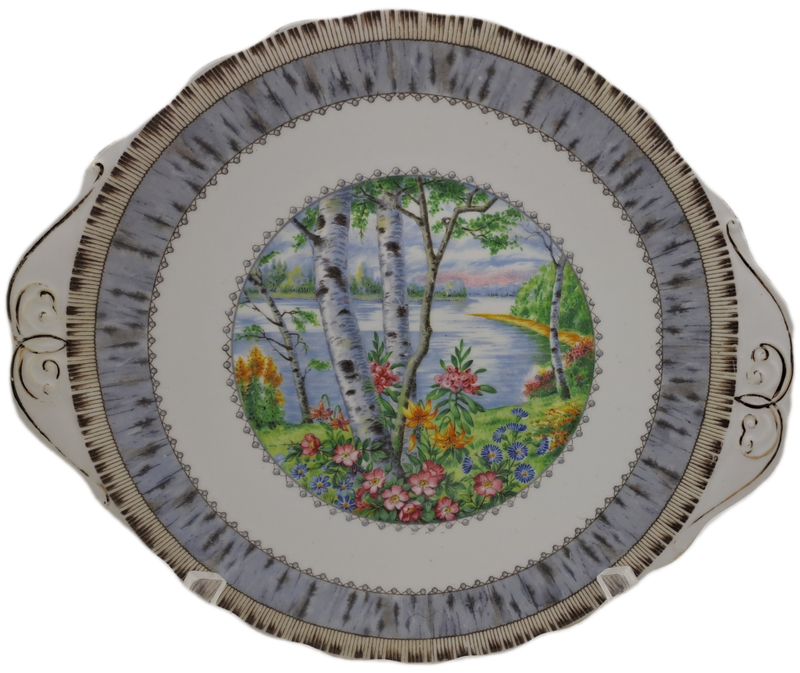 Vintage Royal Albert SILVER BIRCH Cake Plate  Bone China England 251mm