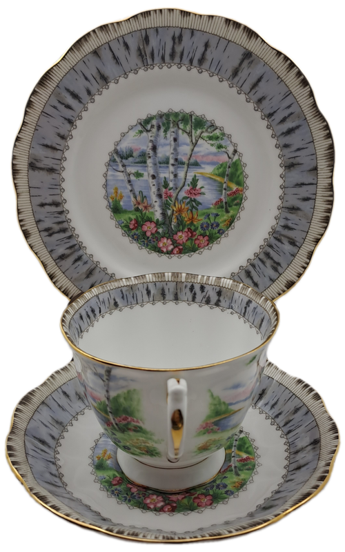 Vintage Royal Albert SILVER BIRCH Tea Trio Bone China England (3 Available)