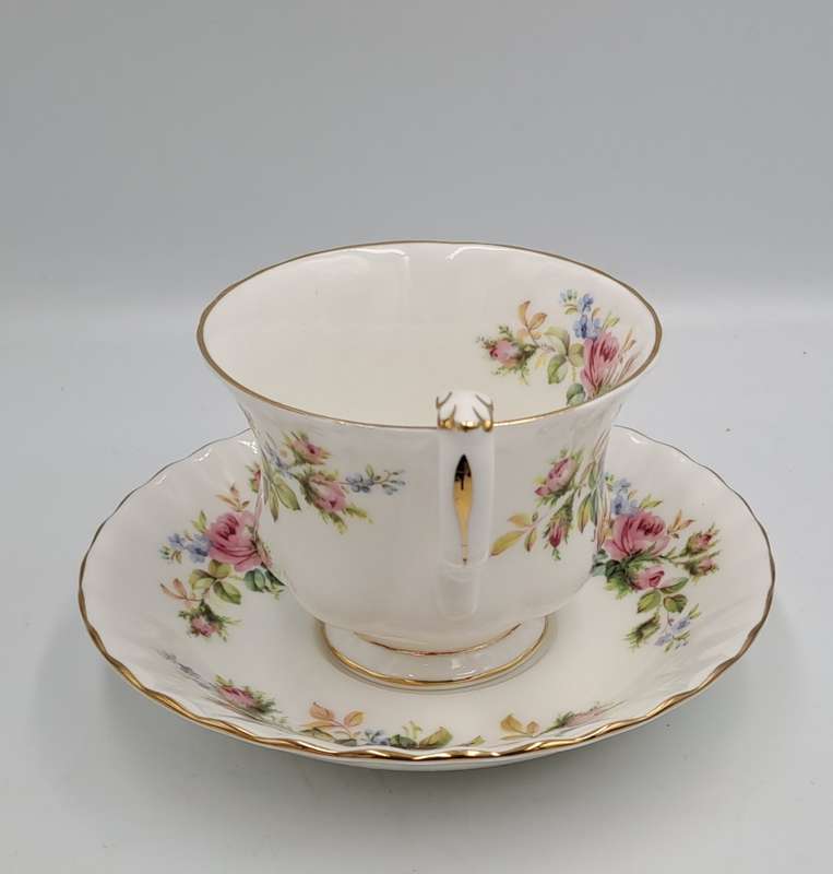 Vintage Royal Albert MOSS ROSE Tea Duo - Bone China - England-CHIPPED AND HAIRLINE CRACK