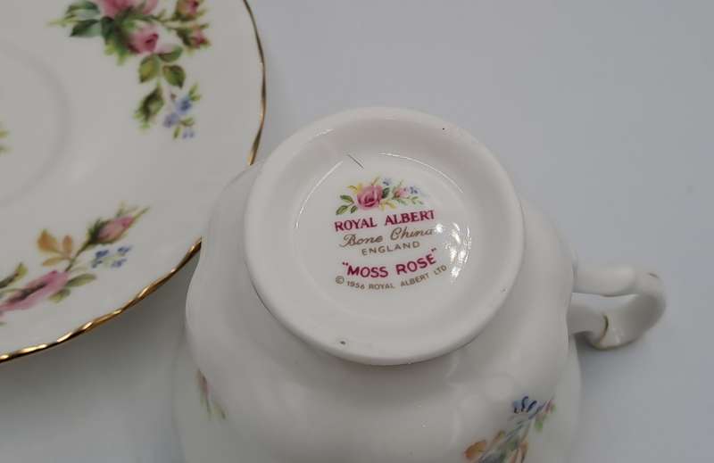 Vintage Royal Albert MOSS ROSE Tea Duo - Bone China - England-CHIPPED AND HAIRLINE CRACK